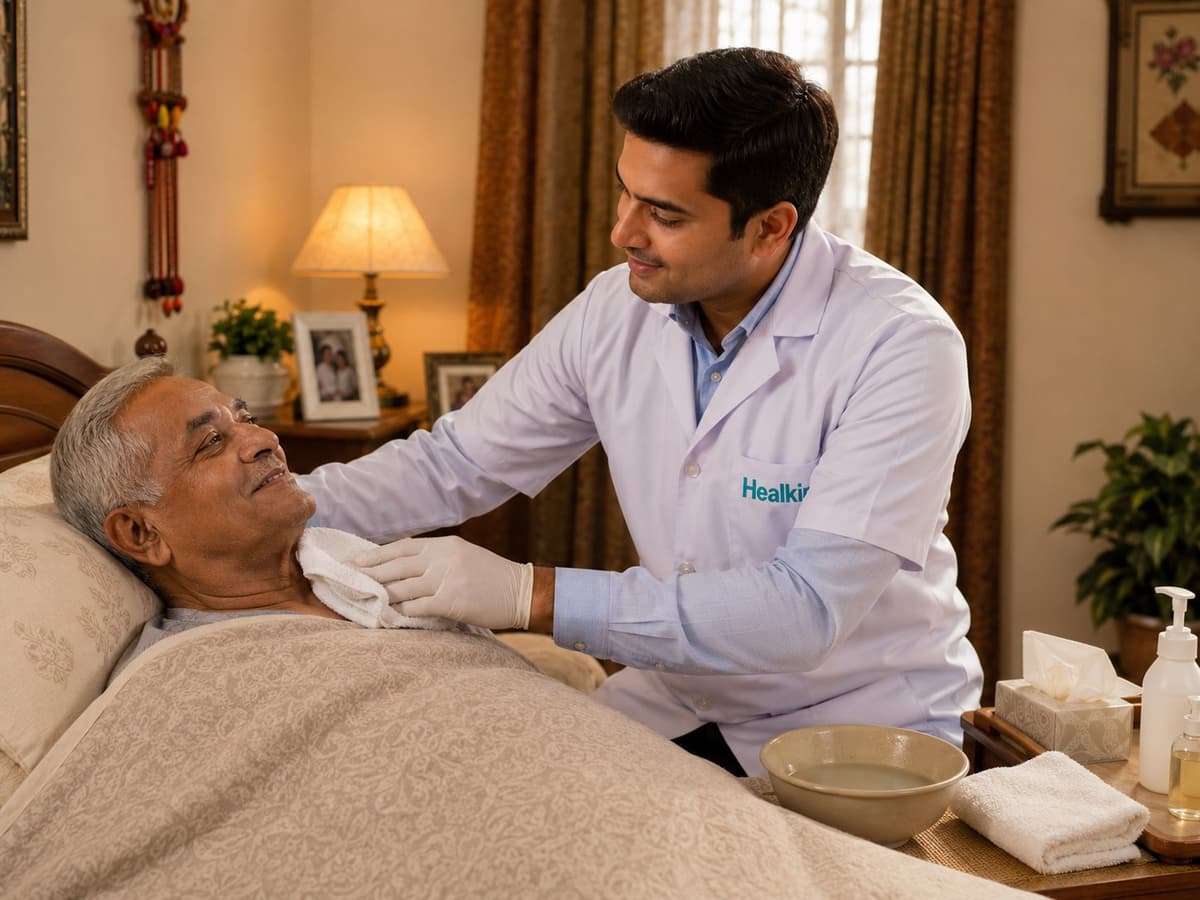 A Healkin nurse attending to a patient at home