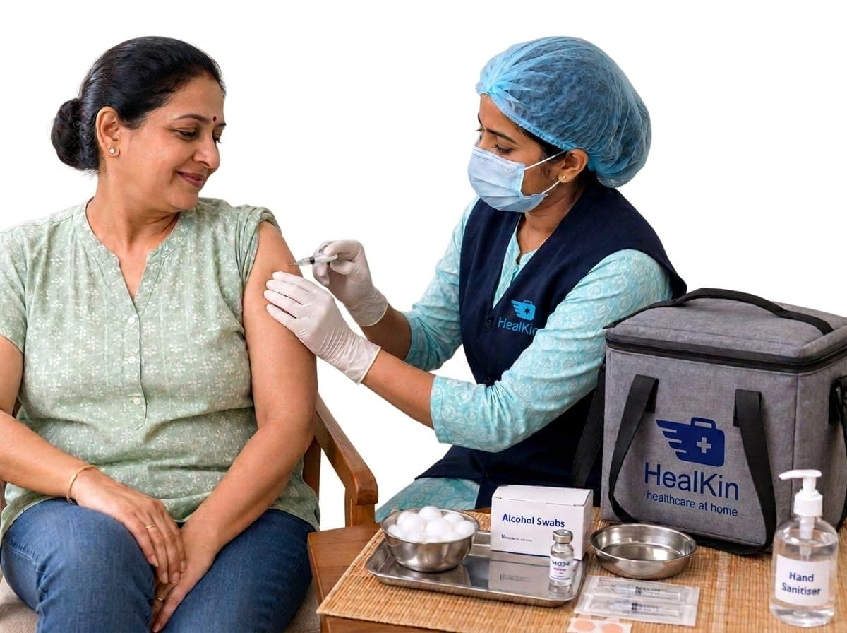 Dedicated Healkin nurse assisting an elderly patient with walking at home in Mumbai